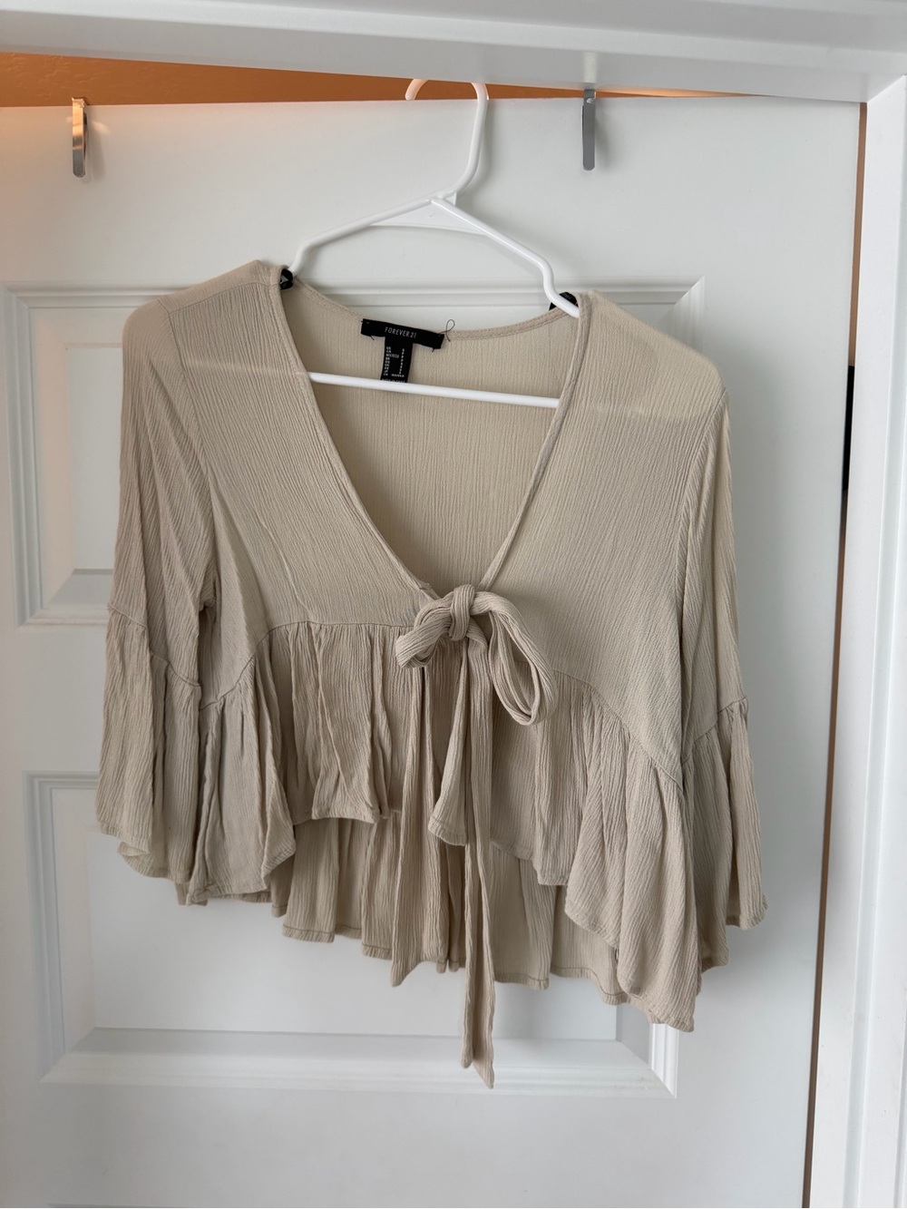 Forever 21 Beige Tie-Front Ruffle Blouse